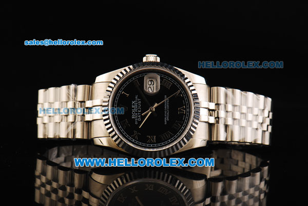 Rolex Datejust Swiss ETA 2836 Automatic Movement Full Steel with Black Dial and Roman Numeral Markers - Click Image to Close